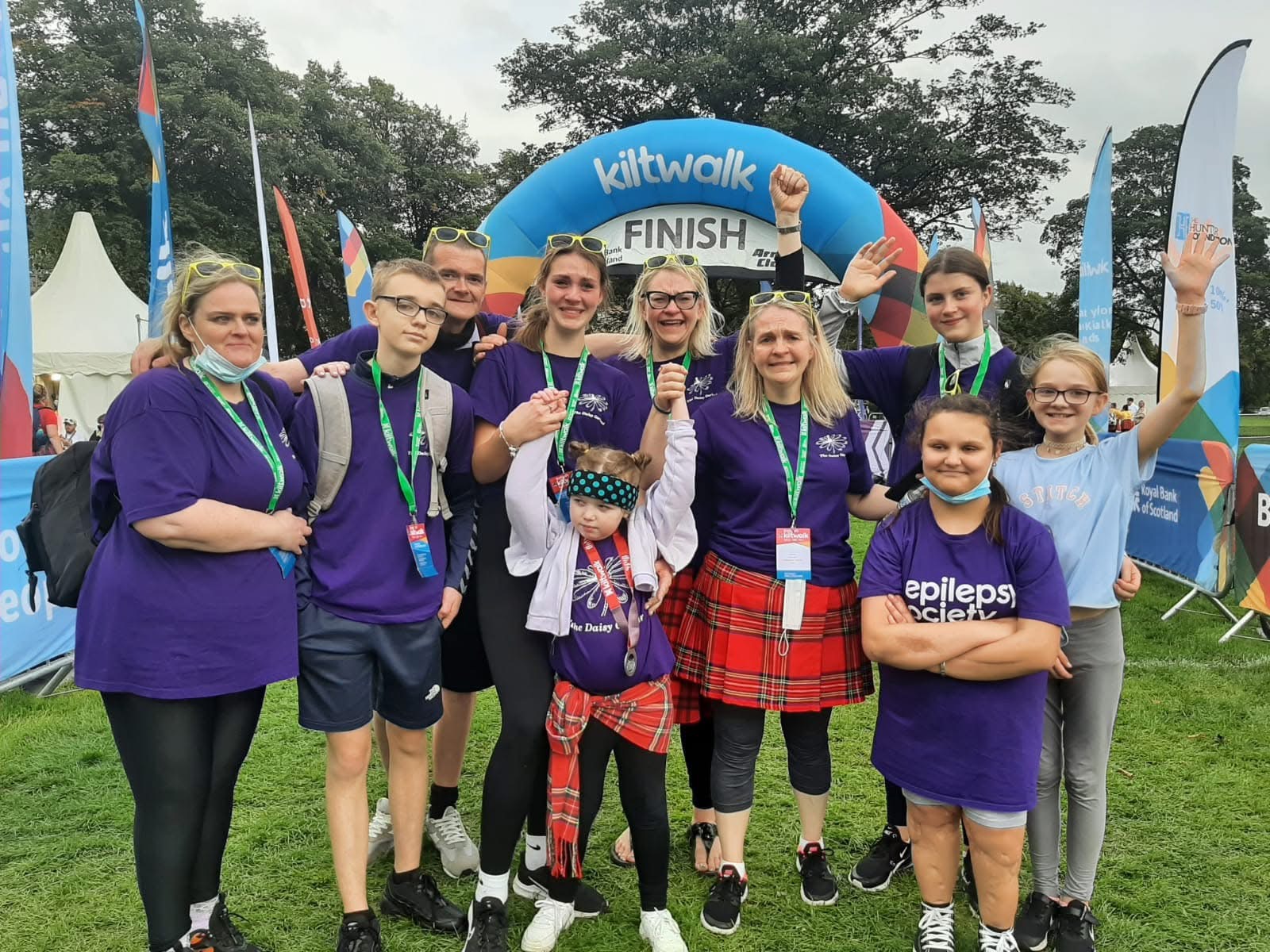 Team Awesome Olivia at the Kiltwalk finish line